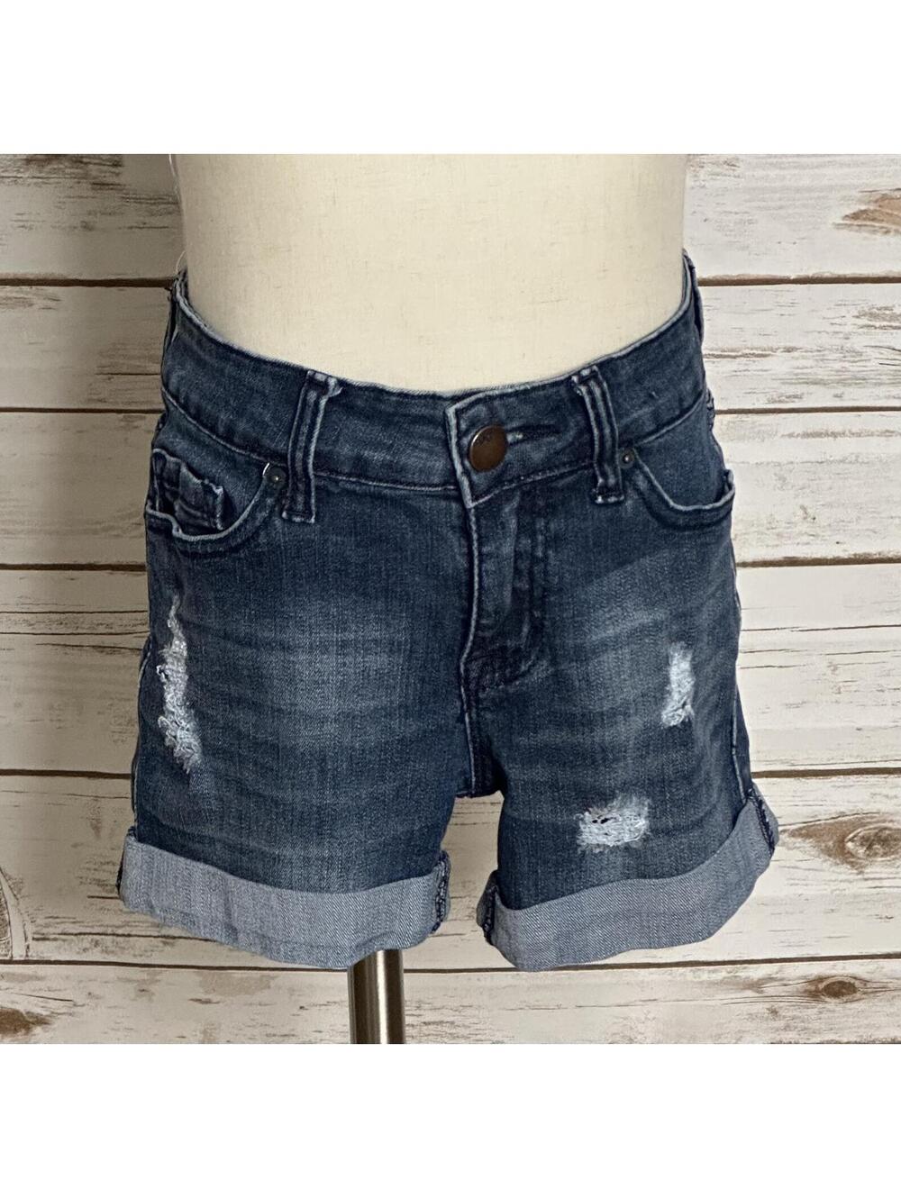 Urban Outfitters BDG Shortie dark wash distressed stretch denim jean shorts 24